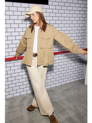 Nervürlü Denim Pantolon Ekru