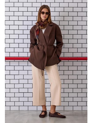 Nervürlü Midi Pantolon Bej