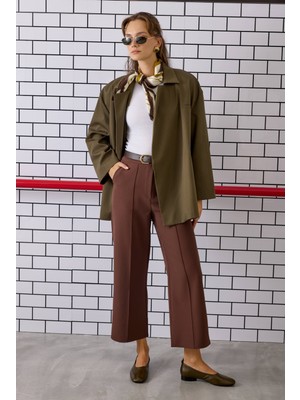 Nervürlü Midi Pantolon Acı Kahve