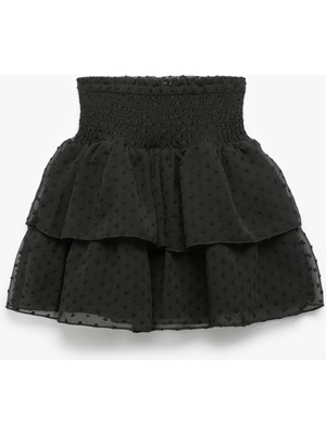 Kat Detaylı Yüksek Bel Gipeli Fırfırlı Etek