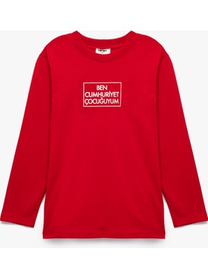 Pamuklu Uzun Kollu Bisiklet Yaka Cumhuriyet Baskılı Tişört
