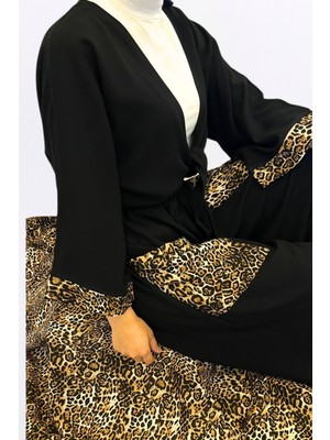 Şık Şalvar Gömlek Takım-Viskon Kumaş Otantik Şalvar/bağlamalı Leopar Detaylı Rahat Kalıp Şık Crop Gömlek