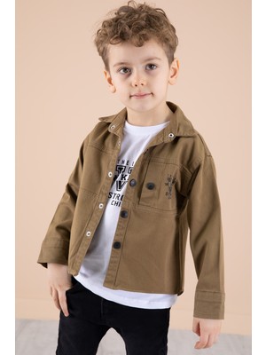 Kahve Bisiklet Yaka Tişörtlü Keten Erkek Çocuk Gömlek 20075