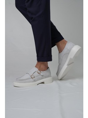 Gody Model Hakiki Deri El Yapımı Erkek Beyaz Süet Casual Ayakkabı