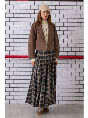 Volanlı Ekose Etek Antrasit