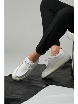 Casandra Model Hakiki Deri El Yapımı Beyaz Casual Ayakkabı