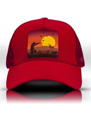 Gün Batımı Kırmızı Fileli Avcı Beyzbol Şapka Unisex Trucker Cap