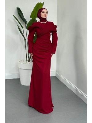 Lyra Pelerinli Balık Abiye Bordo