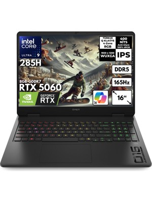 Hp Omen Ultra 9-285H 40-Gbddr5 2 Tbssd RTX5060 (8gb) 16" Wuxga 165Hz Windows 11 Home + Hmf Sırt Çantası BQ3Z2EAHMF32