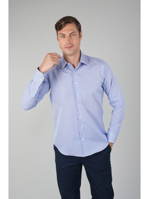 Bisse Uzun Kollu Klasik Mavi Regular Fit Erkek Gömkek GMKLS252014_36