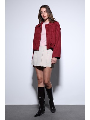Antioch Bordo Süet Görünümlü Bomber Kadın Mont