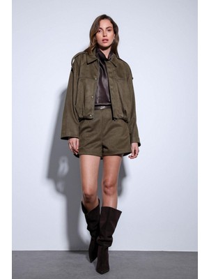 Antioch Haki Süet Görünümlü Bomber Kadın Mont