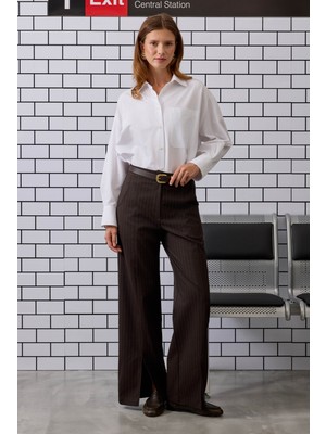 Yırtmaç Detaylı Pantolon Acı Kahve