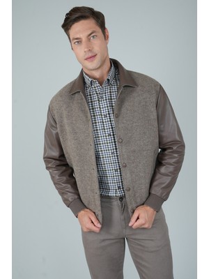 Bisse Erkek Kolları Deri Kaşe Mont Vizon MN25K25204_D08