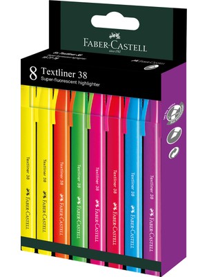 Faber-Castell Fosforlu Kalem 38 Neon 8'li Set,Canlı Renkler, Su Bazlı Mürekkep, Ergonomik Tasarım