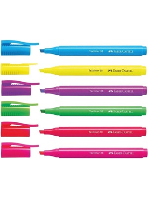 Faber-Castell Fosforlu Kalem 38 Neon 6'lı Set,Canlı Renkler, Su Bazlı Mürekkep, Ergonomik Tasarım