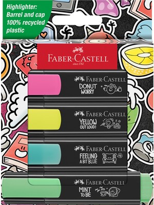 Faber-Castell Fosforlu Kalem Seti 4’lü, Şeffaf Gövde, 7 Farklı Renk, Yeniden Doldurulabilir