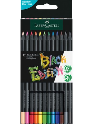 Faber-Castell Black Edition Boya Kalemi, 12 Renk,Siyah Kağıda Uyumlu, Ergonomik Üçgen Gövde