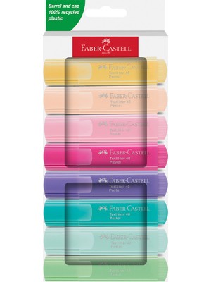 Faber-Castell Fosforlu Kalem Seti, 8’li, Pastel Renkler, Su Bazlı Mürekkep, Kesik Uç, 3 Farklı Çizgi Kalınlığı