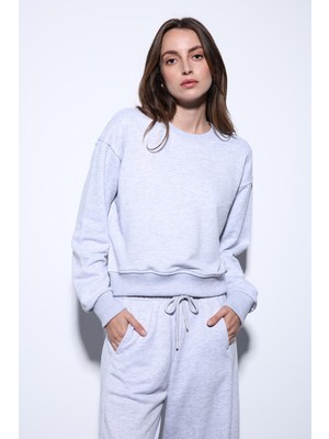 Antioch Gri Melanj Basic Kadın Sweatshirt