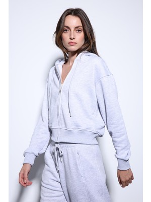 Antioch Gri Melanj Kapüşonlu Kadın Sweatshirt