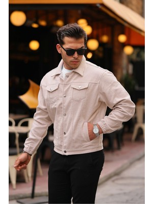 Erkek Oversize Rahat Mevsimlik Bej Kaşe Ceket