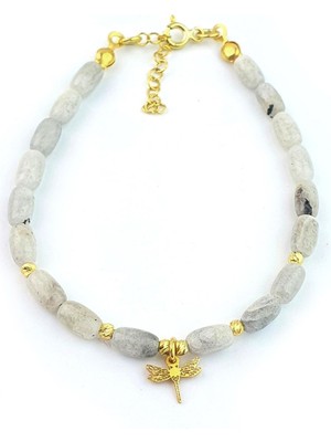 925AYAR Gümüş Üzerine Altın Kaplama Yusufçuk Figürlü Doğal Ay Taşı Tasarım Bileklik