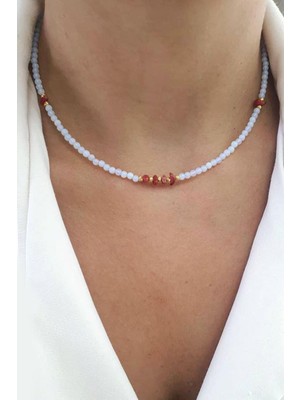 925 Ayar Gümüş Detaylı Ay Taşı ve Mercan Taşlı Doğal Taş Kolye