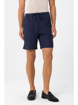 Antioch Lacivert Keten Karışımlı Erkek Şort
