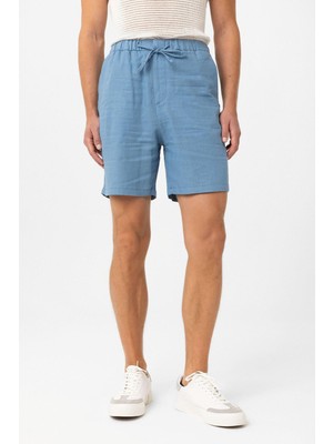 Antioch Mavi Keten Karışımlı Erkek Şort