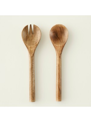 Wooden Mango Salata Servis Seti Kahverengi (28X7 Cm)