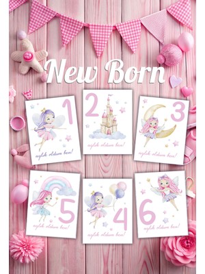 Yeni Doğan Kız Bebek Anı ve Gelişim Hatıra Fotoğraf Kartları Peri Kızı Temalı 12'li Set