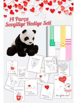 Sevgiliye Romantik Hediye Seti – Peluş Ayı, Love Kapaklı Defter ve Sevgi Sözü Kartları