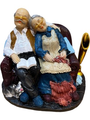 baytoptan Polyester Yaşlı Çift Kalemlikli Biblo