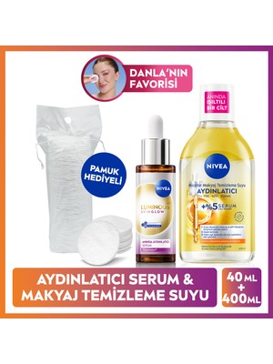 Aydınlatıcı Bakım Seti, Makyaj Temizleme Suyu 400ML ve LUMINOUS630 Skin Glow Serum 30ML,PAMUK Hediye