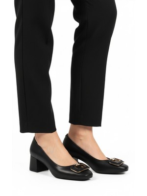 Siyah Cilt Kalın Topuklu Kadın Abiye Ayakkabı 695040 Z