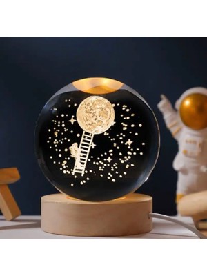 baytoptan Merdivenle Dünyaya Tırmanan Astronot Renk Değiştiren Işıklı Cam Küre 8cm