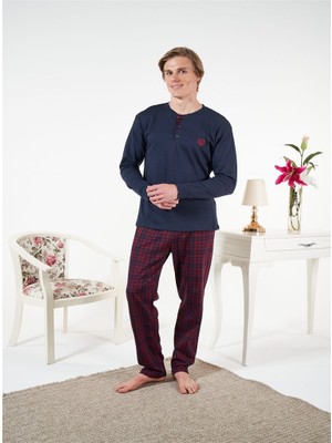 Estiva Penye Interlok Kareli Uzun Kol Erkek Pijama Takım