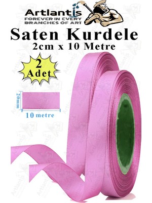 Pembe Kurdele Saten 2 cm 10 Metre 2 Adet Saten Kurdela Parlak Hediye ve Süsleme Şeridi Süs Paketleme Çiçek Saç El