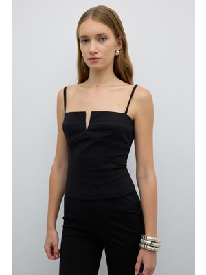 Ince Askılı Taş Baskı Büstiyer Siyah K2614003_001