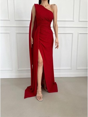 Moda Feminen Simli Kuyruk Detay Elbise Kirmizi 582399