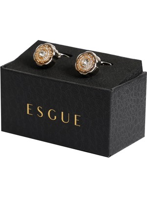 Esgue Gümüş Renk Gold Taşlı Yuvarlak Desenli Kol Düğmesi KD:7007