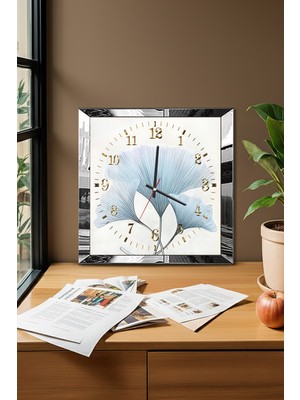 Gümüş Çerçeveli Zarif Zaman Temalı Dekoratif Mdf Duvar Saati