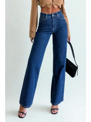 Yüksek Bel Palazzo Fit Kadın Kot Pantolon Mavi