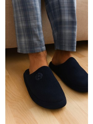Unisex Nakışlı Kadife Fitilli Desen Rahat Yumuşak Tabanlı Içi Kürklü Terlik