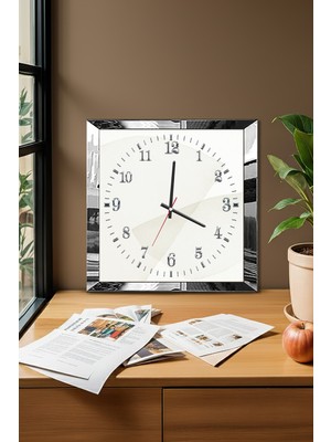 Gümüş Çerçeveli Soyut Saat Temalı Dekoratif Mdf Duvar Saati