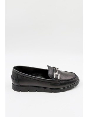 Venüs Kadın Hakiki Deri Tokalı Loafer Ayakkabı 25075610K - Siyah - 36