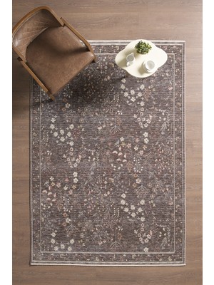 Frezia Floral Bambu Polyester Oturma Odası Salon Mutfak Halısı Eskitme Çiçekli Vintage Halı