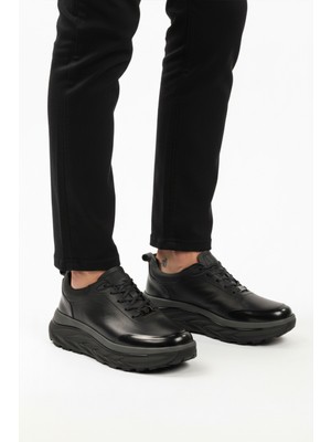 Siyah Hakiki Deri Bağcıklı Erkek Sneaker 152-22390 M