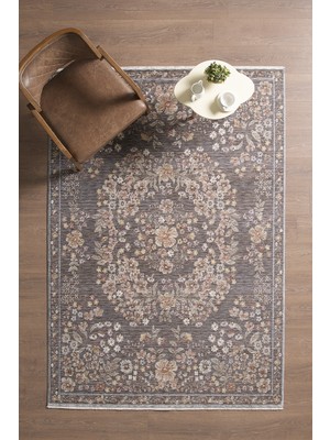 Frezia Floral Bambu Polyester Oturma Odası Salon Mutfak Halısı Eskitme Çiçekli Vintage Halı